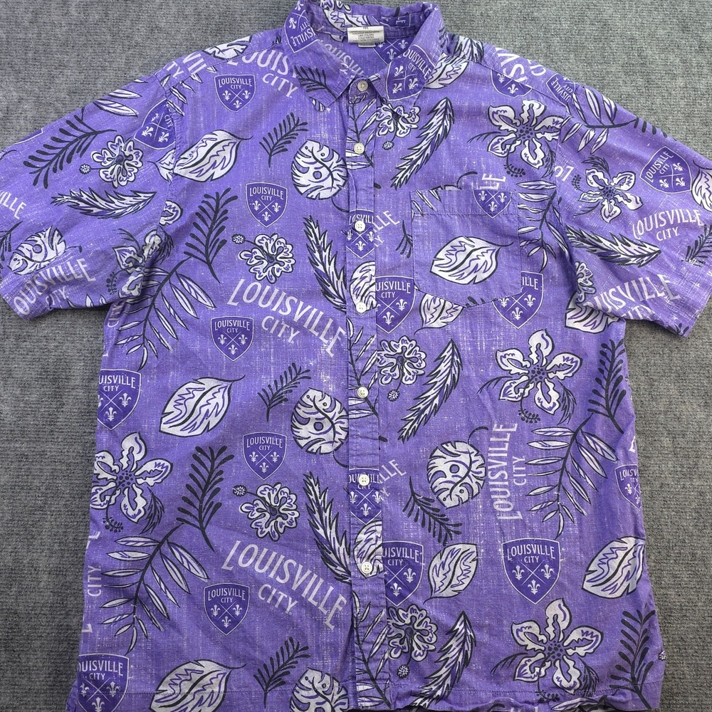 Wes &‎ Willy Shirt Medium Louisville City Logo Geometric Short Sleeve Button Up